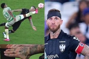 硬漢??39歲拉莫斯頭球時(shí)被對(duì)手一腳正中面門滿臉血，纏繃帶完賽