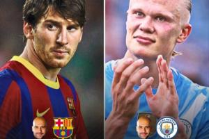 在瓜帥執教下聯賽：梅西136場138球55助，哈蘭德104場94球17助