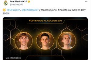 此前金球未發文，皇馬祝賀赫伊森、居萊爾和馬斯坦托諾進金童候選