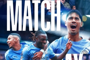 曼城曬主場迎戰(zhàn)埃弗頓海報(bào)，賴因德斯+多庫+薩維尼奧出鏡