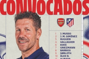 馬競客戰阿森納名單：阿爾瓦雷斯、格列茲曼領銜，卡爾多索缺席