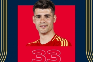 西班牙隊祝莫拉塔33歲生日快樂，球員國家隊出戰87場37球8助