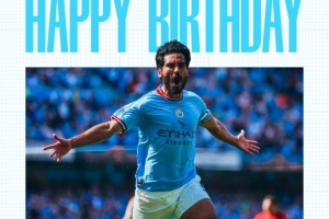 曼城官方祝京多安35歲生日快樂，球員效力期間斬獲14冠